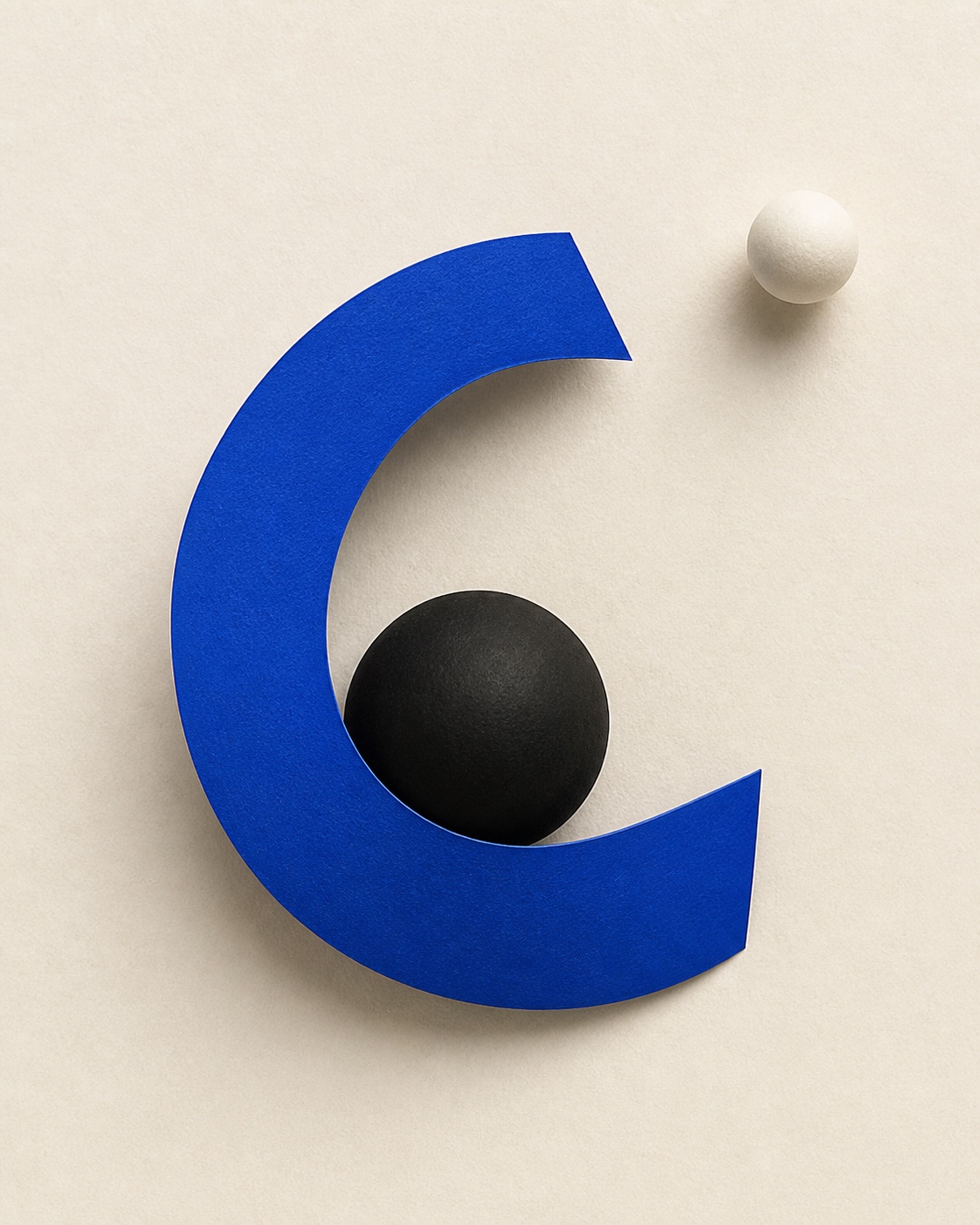 Abstract black sphere protected by a cobalt paper arc